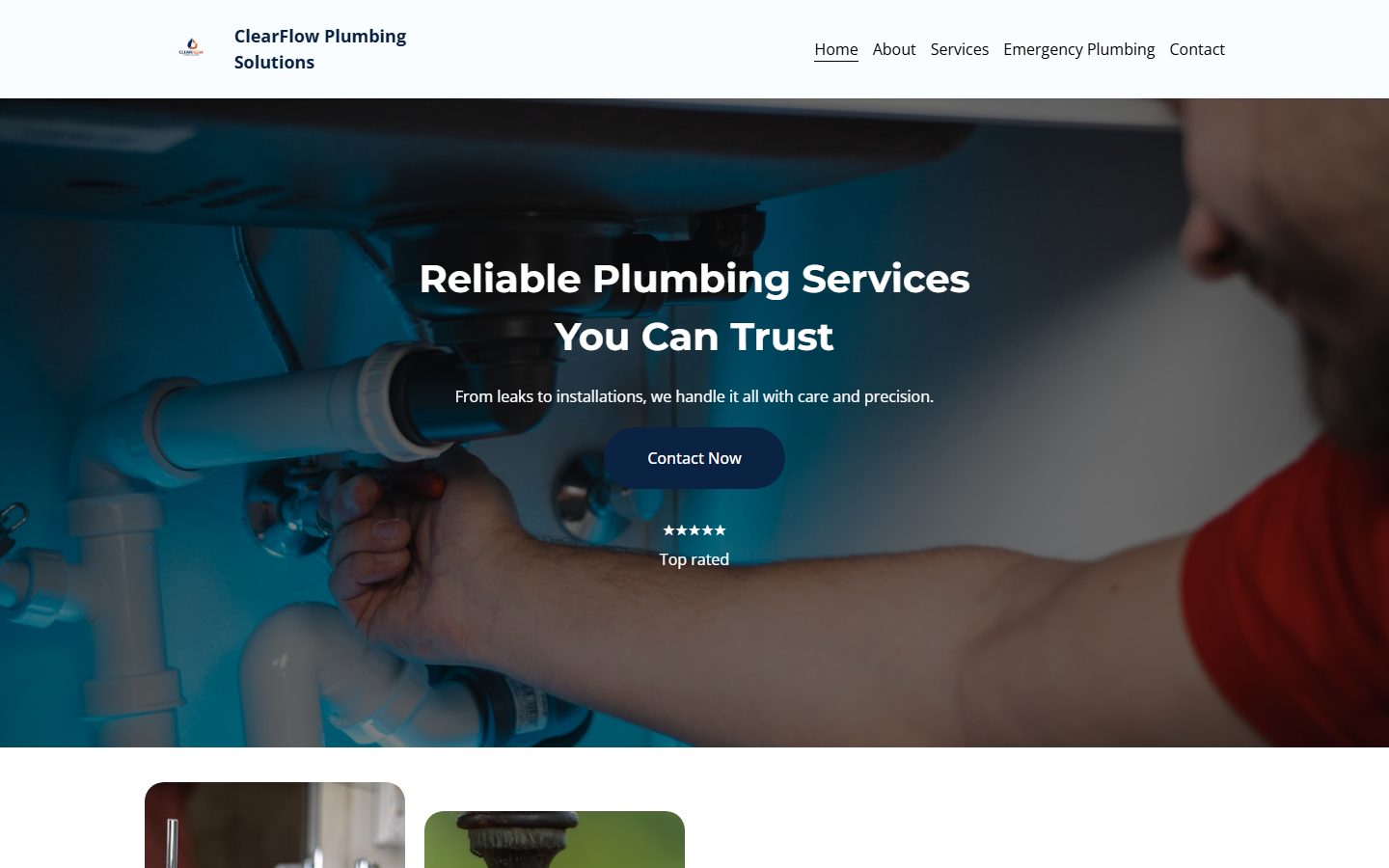 ClearFlow Plumbing Solutions — a demo website designed and built by Boyne Digital, desktop view
