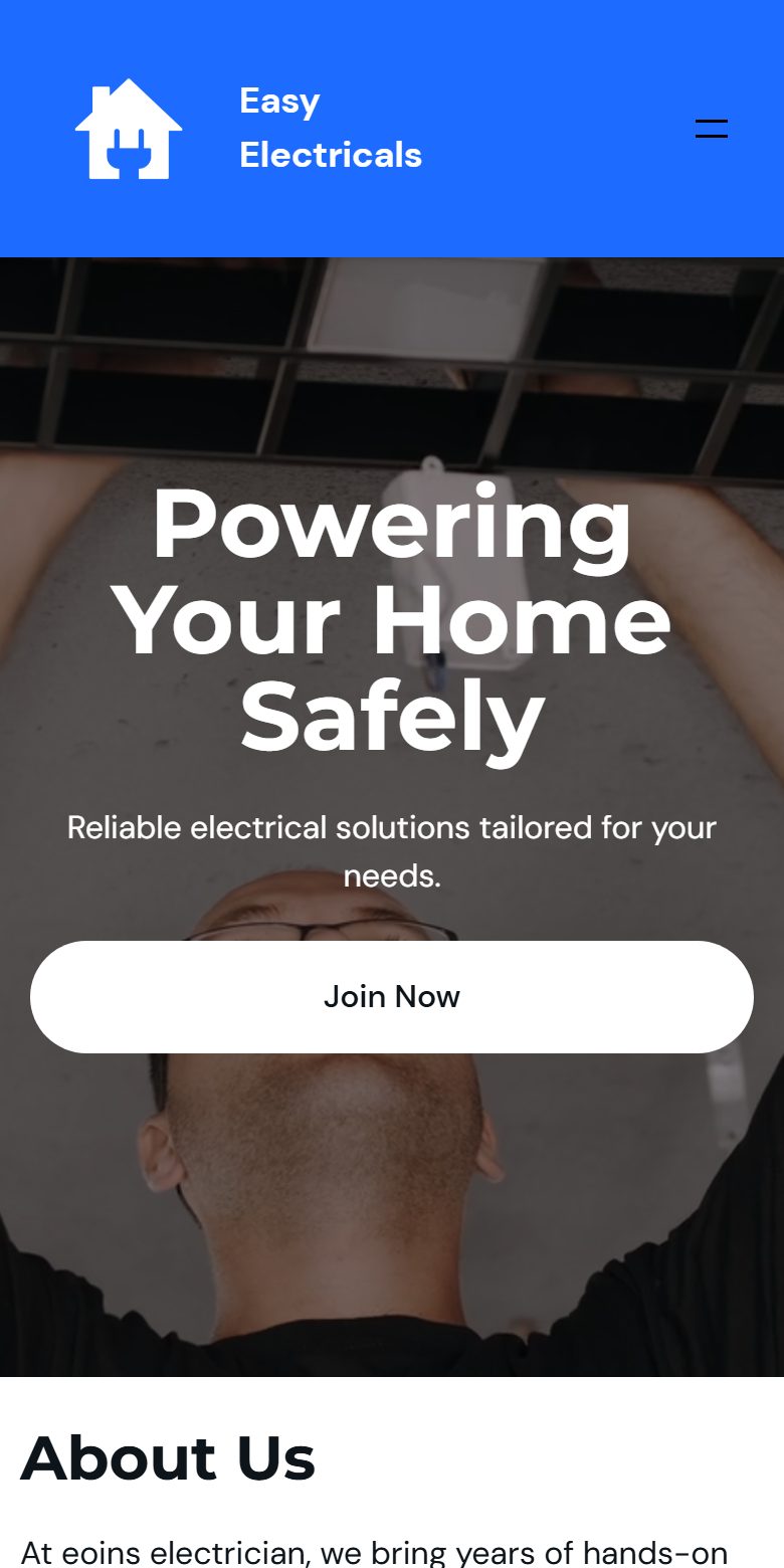 Easy Electricals — a demo website by Boyne Digital, mobile view