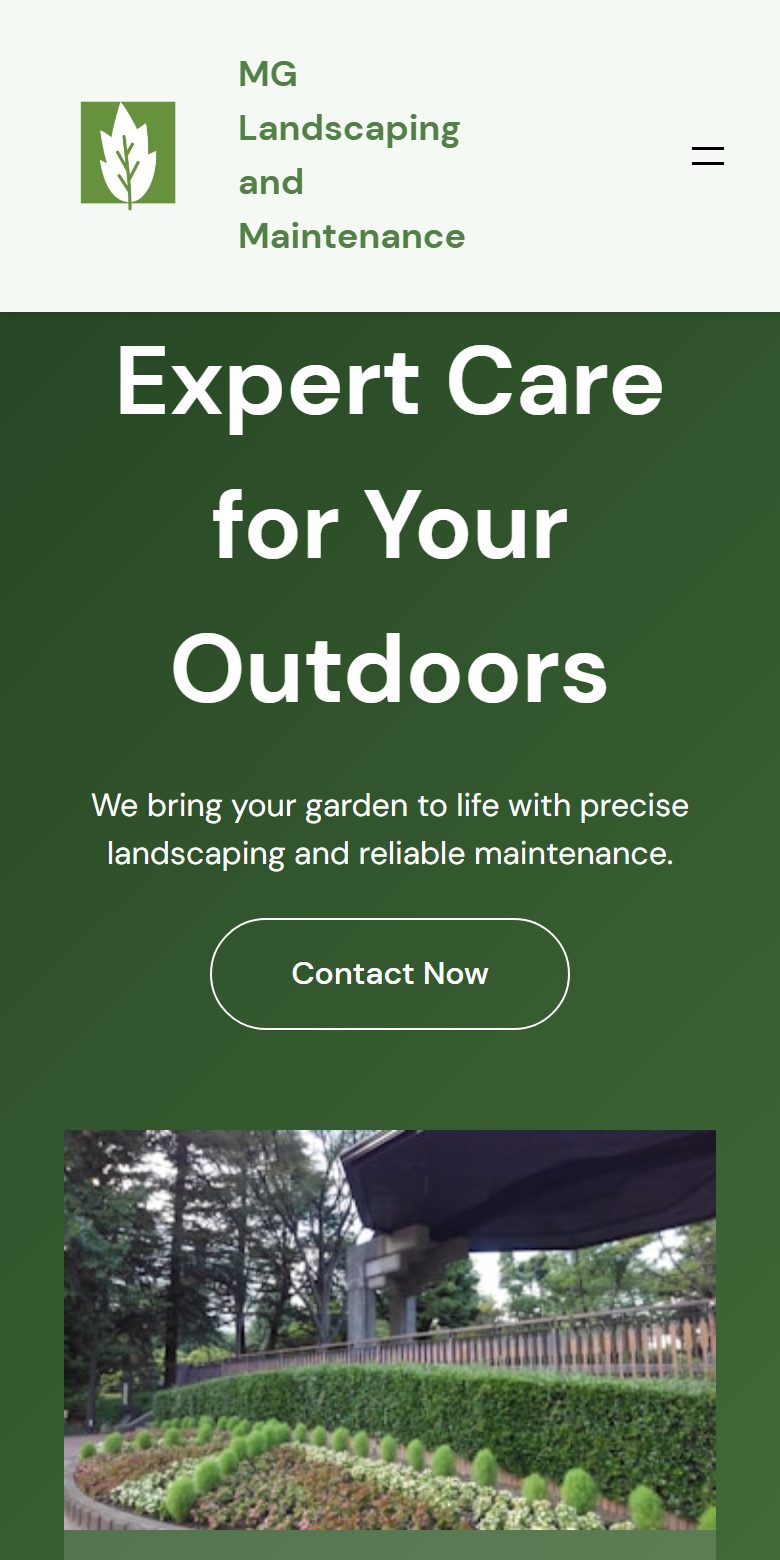 MG Landscaping and Maintenance — demo website by Boyne Digital, mobile view